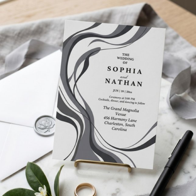Invitación de boda con olas fluidas abstractas mod (Subido por el creador)
