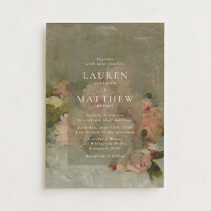 Invitación de boda con óleo de rosa antigua