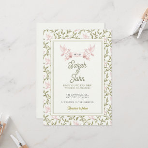 Invitación de boda con olivo y paloma de color ros
