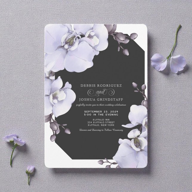 Invitación de boda con orquídeas lavanda acuarela (Subido por el creador)
