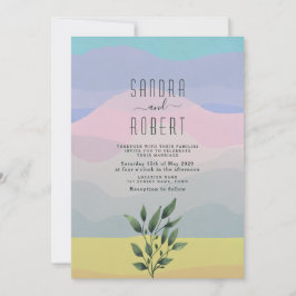 Invitación de boda con paisaje de acuarela pastel