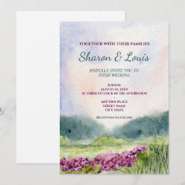 invitación de boda con paisaje de acuarela vintage