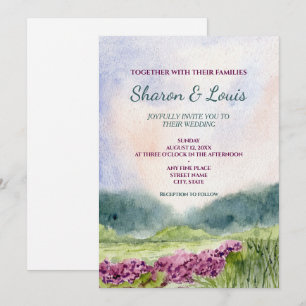 invitación de boda con paisaje de acuarela vintage