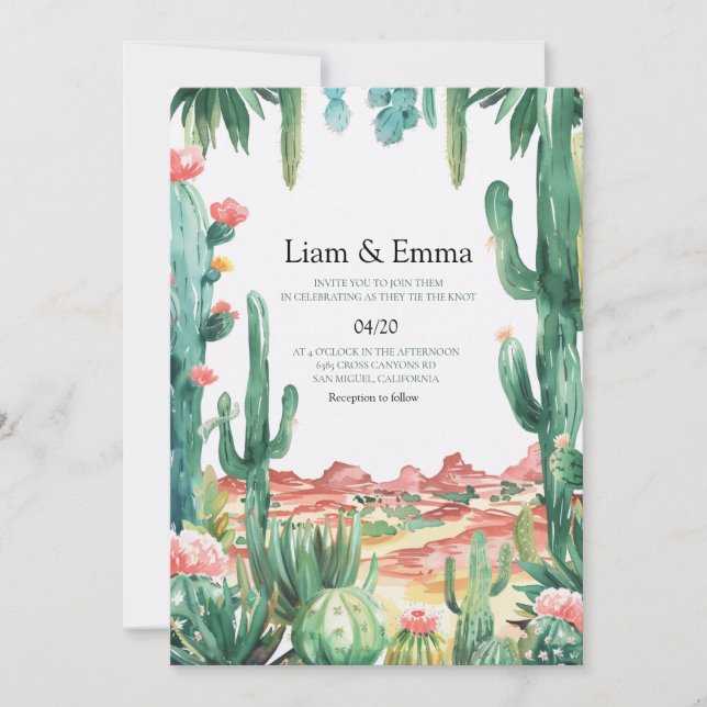 Invitación de boda con paisaje de cactus del desie (Anverso)