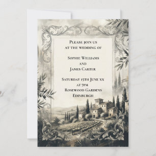 Invitación de boda con paisaje de castillo de carb