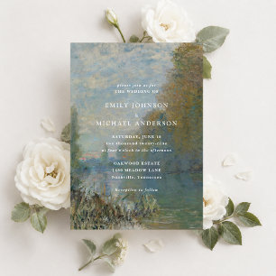 Invitación de boda con paisaje fluvial de arte fin