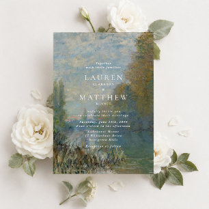 Invitación de boda con paisaje fluvial de arte fin