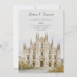 Invitación de boda con paisaje urbano de destino M