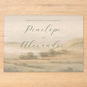 Invitación de boda con paisaje verde sereno