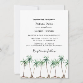 Invitación de boda con palma de acuarela moderna