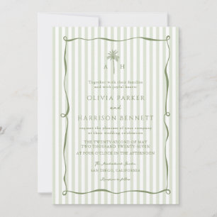 Invitación de boda con palma de franja verde salvi
