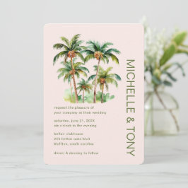 Invitación de boda con palma tropical