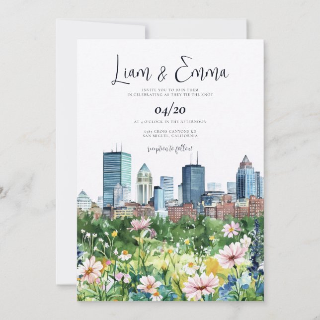 Invitación de boda con panorama de BOSTON (Anverso)