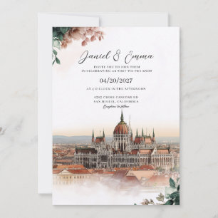 Invitación de boda con panorama de Budapest Hungrí