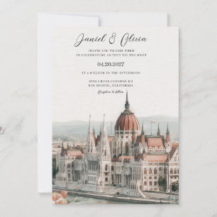 Invitación de boda con panorama de Budapest Hungrí