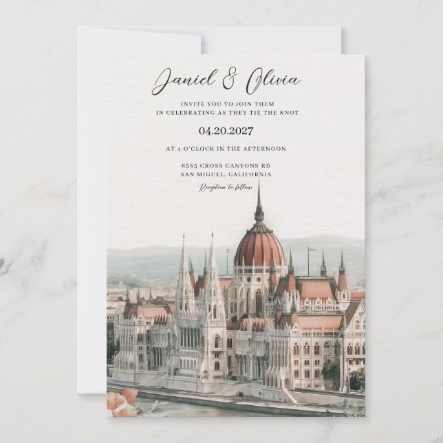 Invitación de boda con panorama de Budapest Hungrí (Anverso)