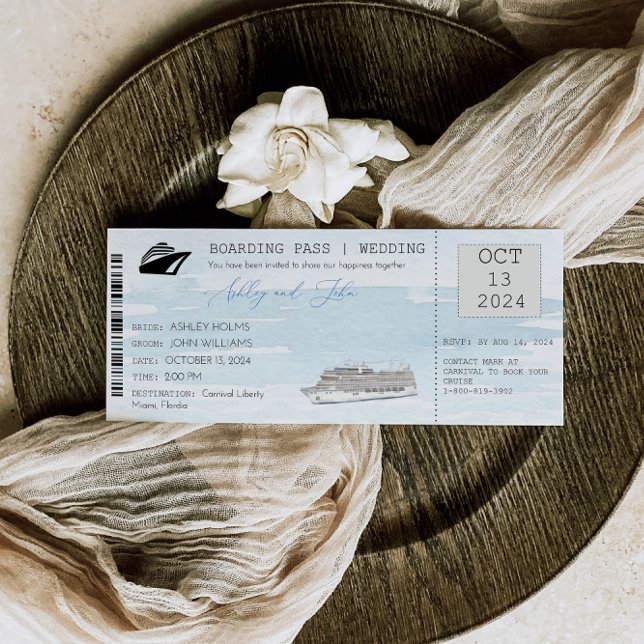 Invitación de boda con pasaje de embarque de cruce (Subido por el creador)