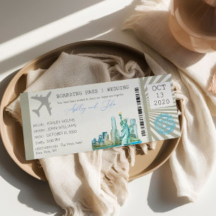 Invitación de boda con pasaje de embarque de Nueva