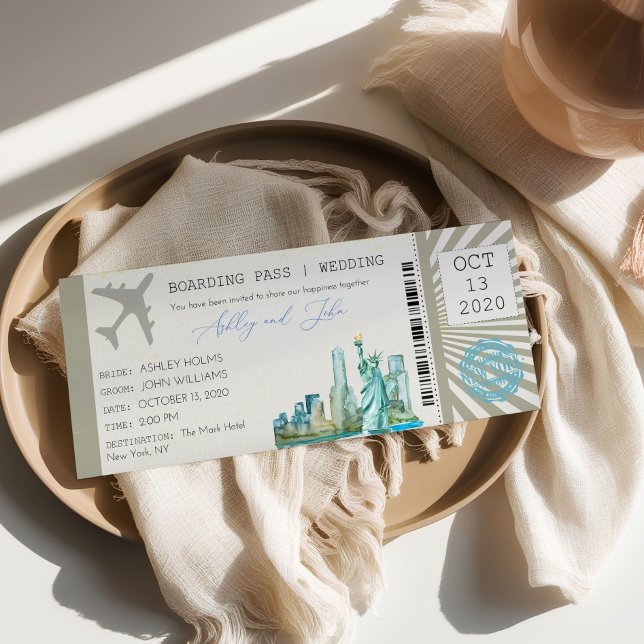 Invitación de boda con pasaje de embarque de Nueva (Subido por el creador)