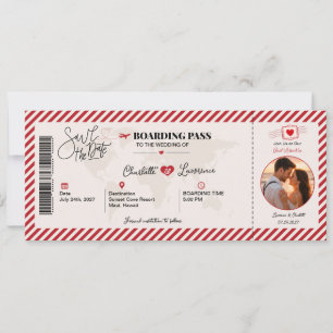 Invitación de boda con pasaje de embarque para gua