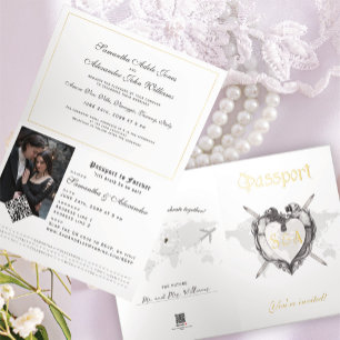 Invitación de boda con pasaporte de foto de esquel