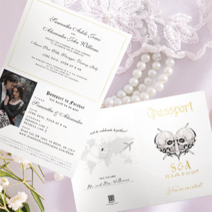 Invitación de boda con pasaporte de foto de esquel