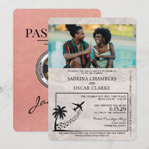 Invitación de boda con pasaporte de Jamaica en ros