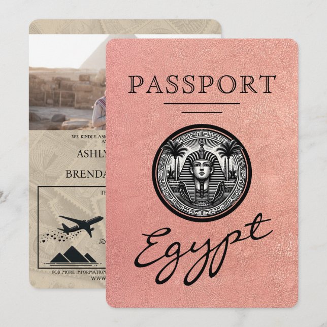 Invitación de boda con pasaporte de oro rosa de Eg (Anverso / Reverso)