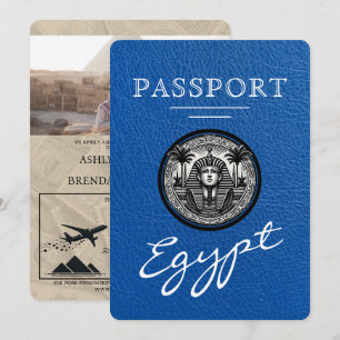Invitación de boda con pasaporte egipcio azul real