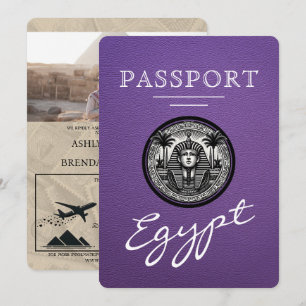Invitación de boda con pasaporte egipcio púrpura