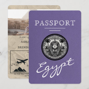 Invitación de boda con pasaporte egipcio púrpura l