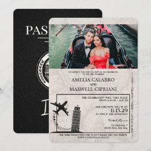 Invitación de boda con pasaporte italiano negro
