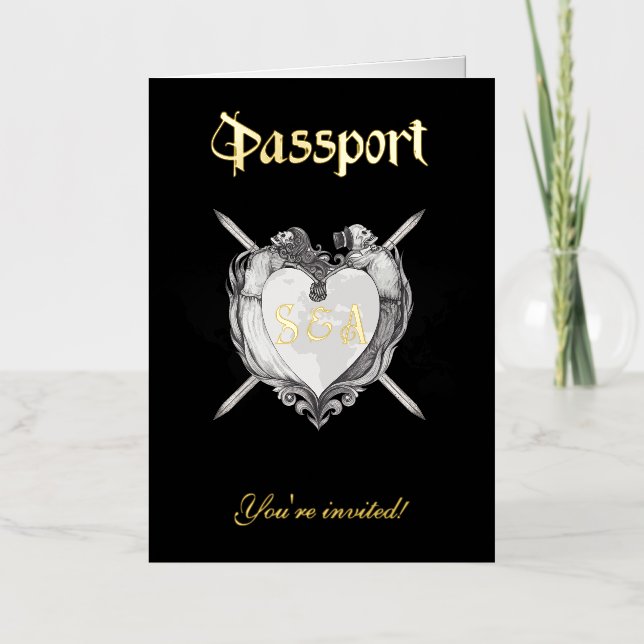 Invitación de boda con pasaporte negro de esquelet (Anverso)