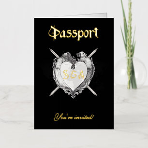 Invitación de boda con pasaporte negro de esquelet