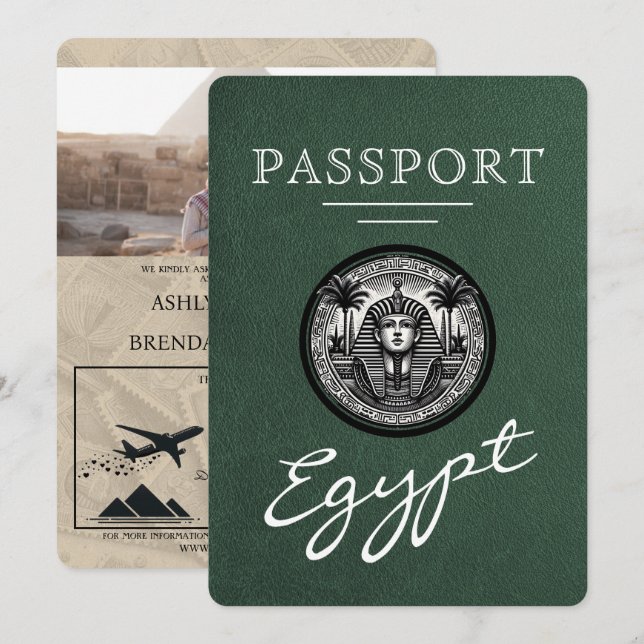 Invitación de boda con pasaporte verde de Egipto (Anverso / Reverso)