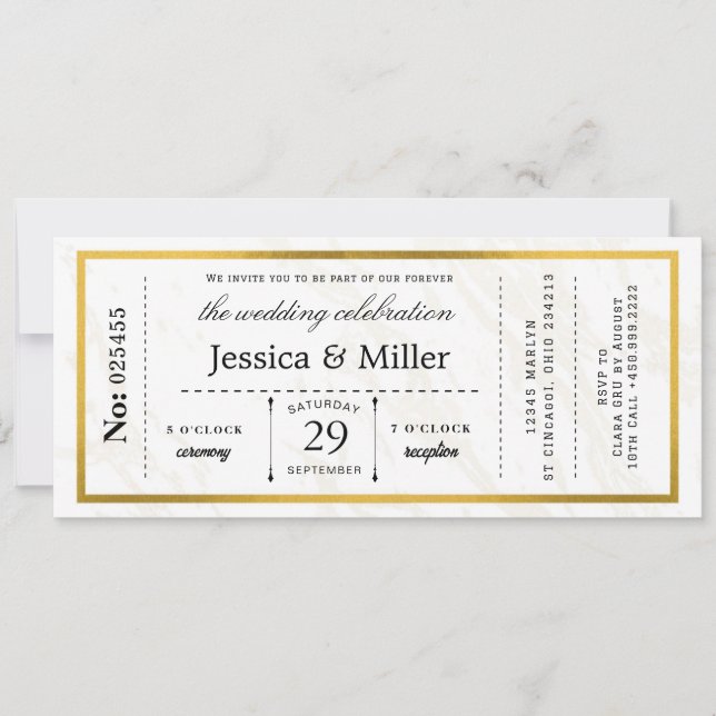 Invitación de boda con pase de embarque minimalist (Anverso)