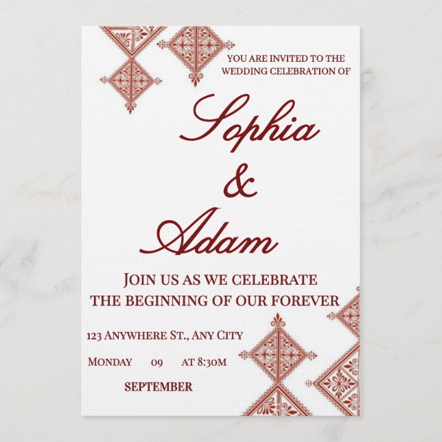 Invitación de boda con patrón bereber marroquí (Anverso)
