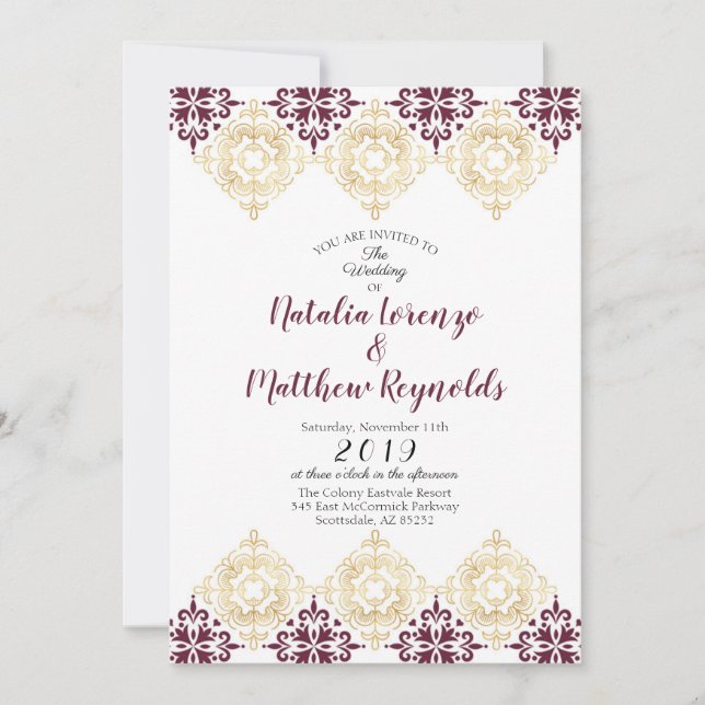 Invitación de boda con patrón de azulejo español (Anverso)