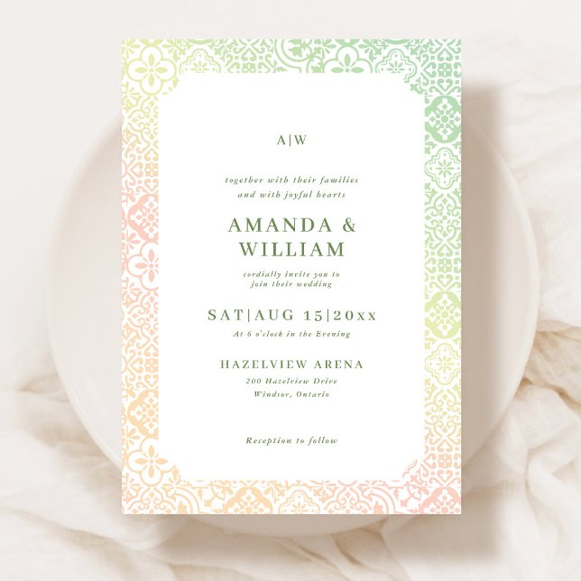 Invitación de boda con patrón de azulejos mediterr (Subido por el creador)