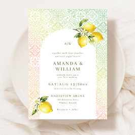 Invitación de boda con patrón de azulejos mediterr