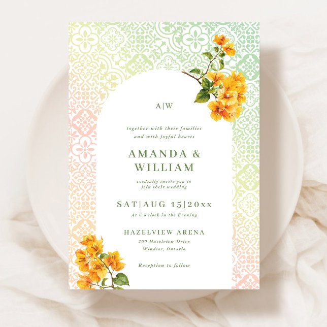 Invitación de boda con patrón de azulejos mediterr (Subido por el creador)
