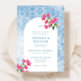 Invitación de boda con patrón de azulejos mediterr