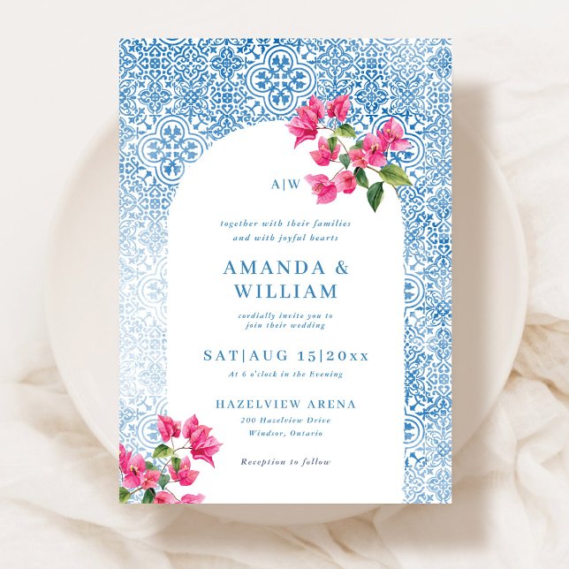 Invitación de boda con patrón de azulejos mediterr (Subido por el creador)