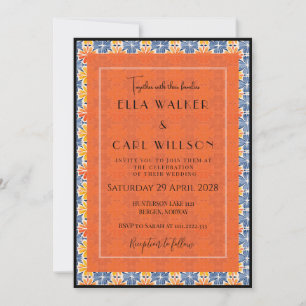 Invitación de boda con patrón de baldosas florales