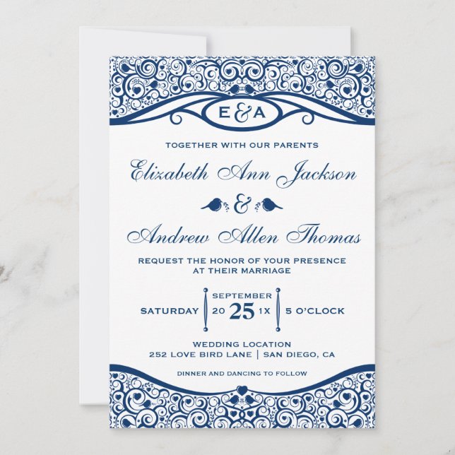 Invitación de boda con patrón de enredadera de páj (Anverso)