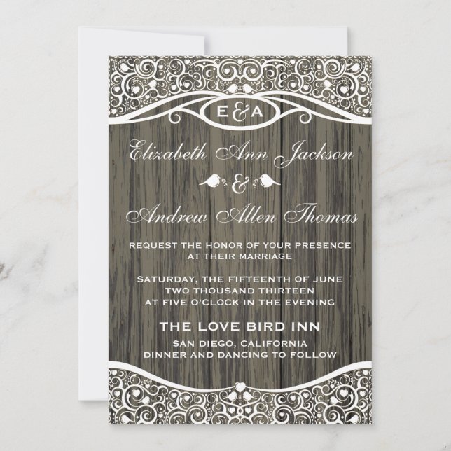 Invitación de boda con patrón de enredadera de páj (Anverso)