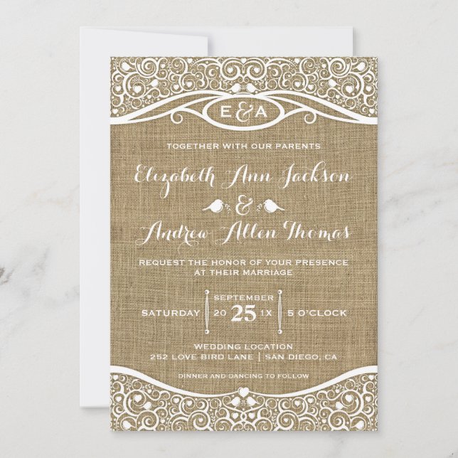 Invitación de boda con patrón de enredadera de páj (Anverso)