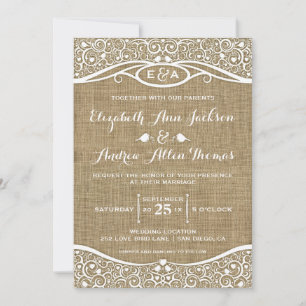 Invitación de boda con patrón de enredadera de páj