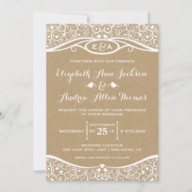 Invitación de boda con patrón de enredadera de páj (Anverso)
