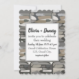 Invitación de boda con patrón de piedra roca gris